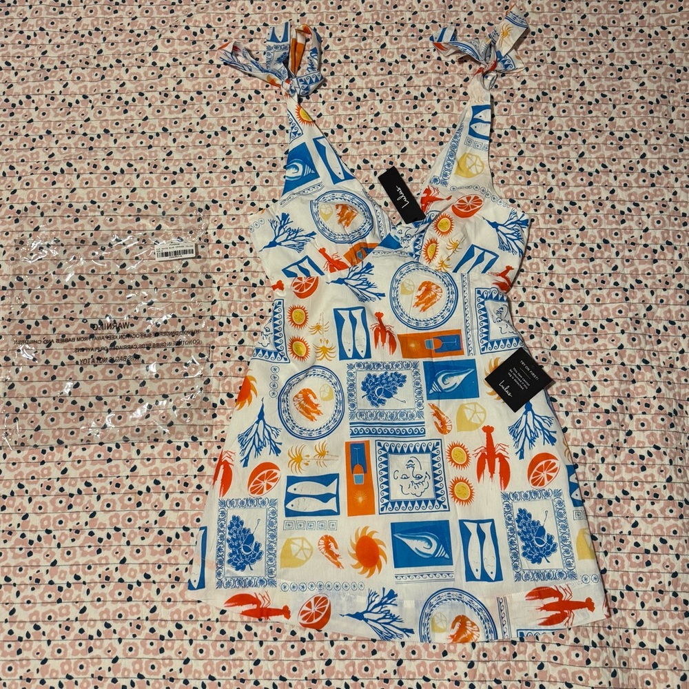 Lulu's Blue and Orange Coastal Patterned Dress